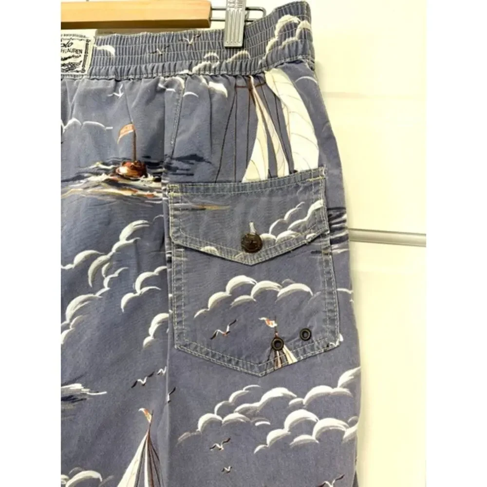 Vintage Polo Ralph Lauren Sailboat Swim Trunks XL All Over Print 90's Nautical